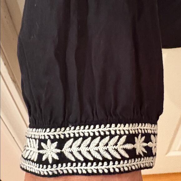 J. Crew Voile Embroidered Black with White Blouse Size S - Picture 7 of 11